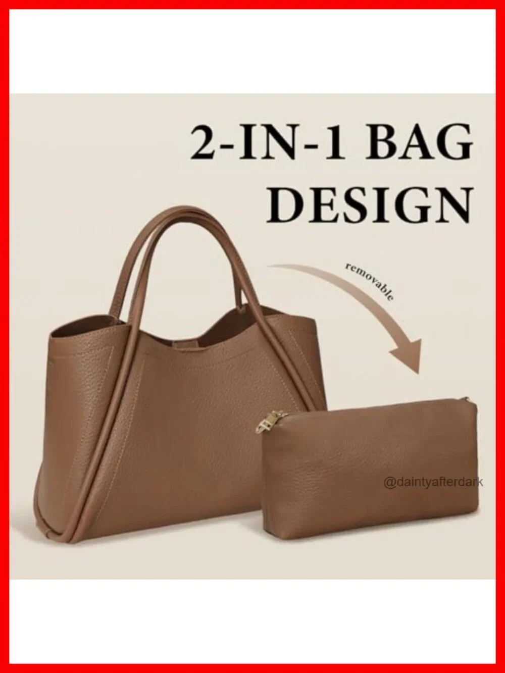 Faux Leather Satchel Handbag with Crossbody Strap & Inner Pouch Fits Tablet